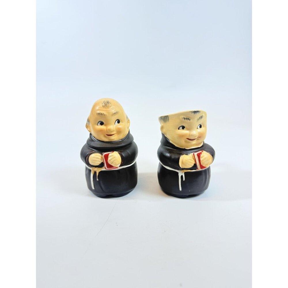 Creamer and Sugar Set Friar Tuck Monks Bowl Pitcher Porcelain Ceramic Apco Vinta - Picture 2 of 14